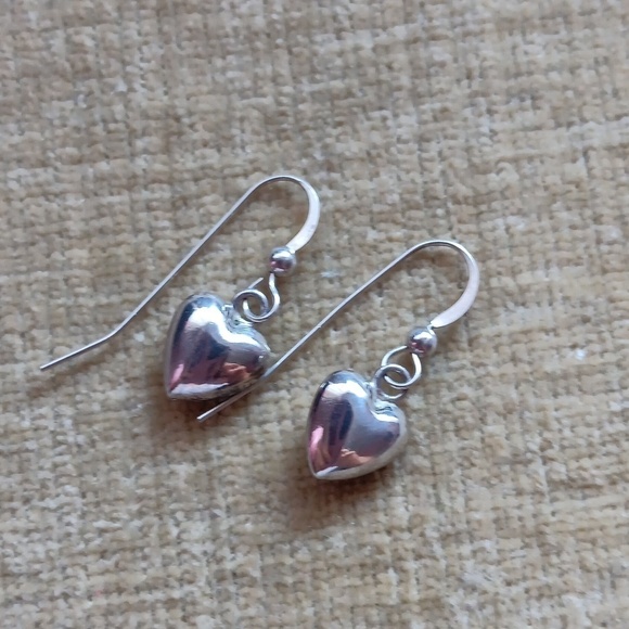Silver Tone Heart Hook Earrings - Picture 2 of 5